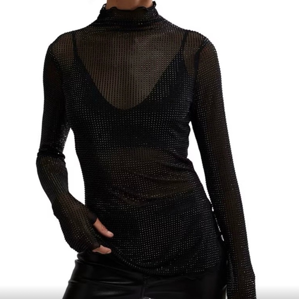 Free People Intimately Dance All Night Black Sheer Women's Top Size Medium